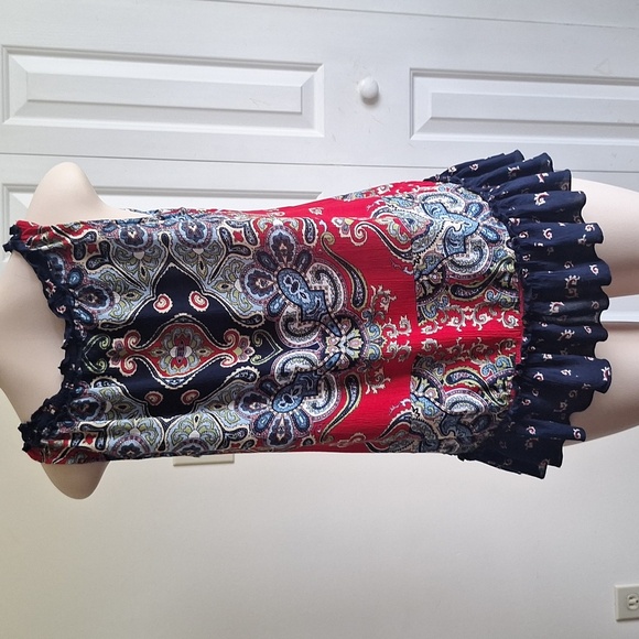 3/$20 Bila Red and Blue Paisley Blouse Size M - Picture 3 of 8